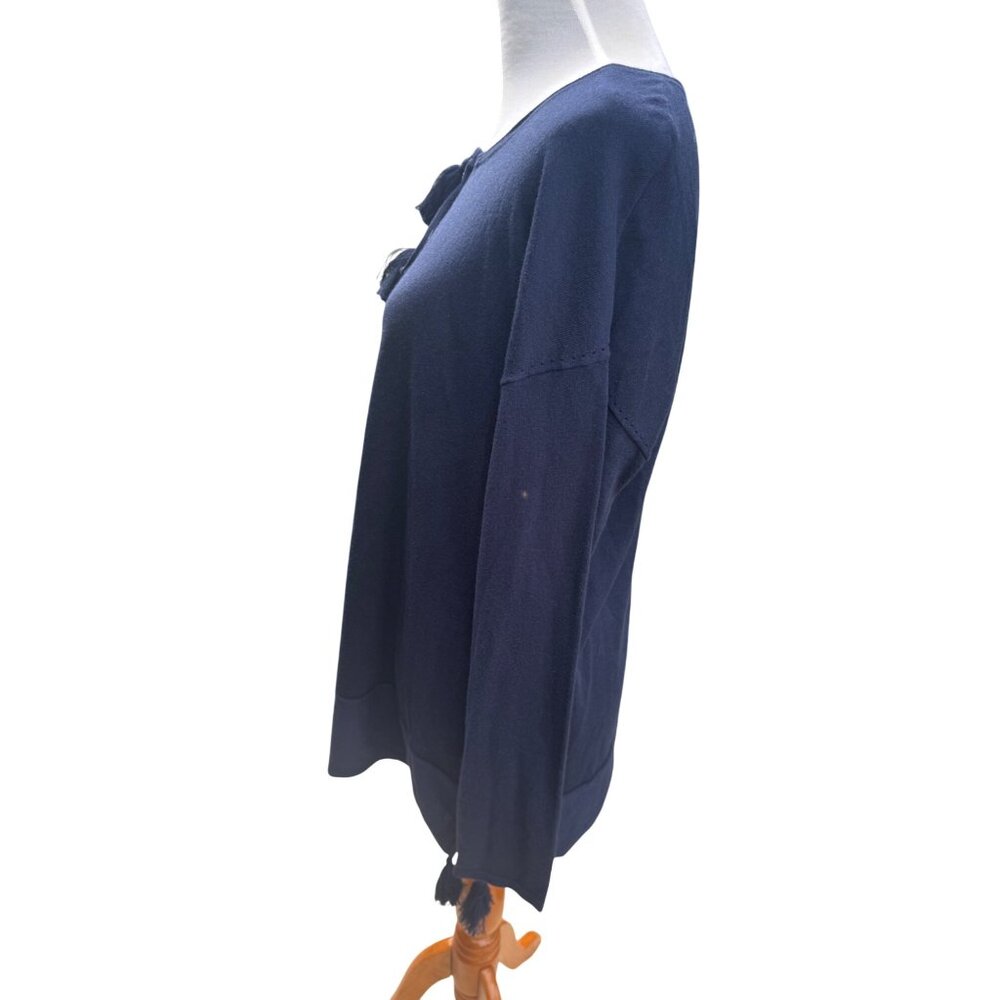 Lilly Pulitzer Womens Size Large Navy Long Sleeve Knit Top With Tassel Tie Neck - Picture 5 of 6